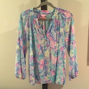 Lilly Pulitzer Elsa Silk Top in Mermaid Cove